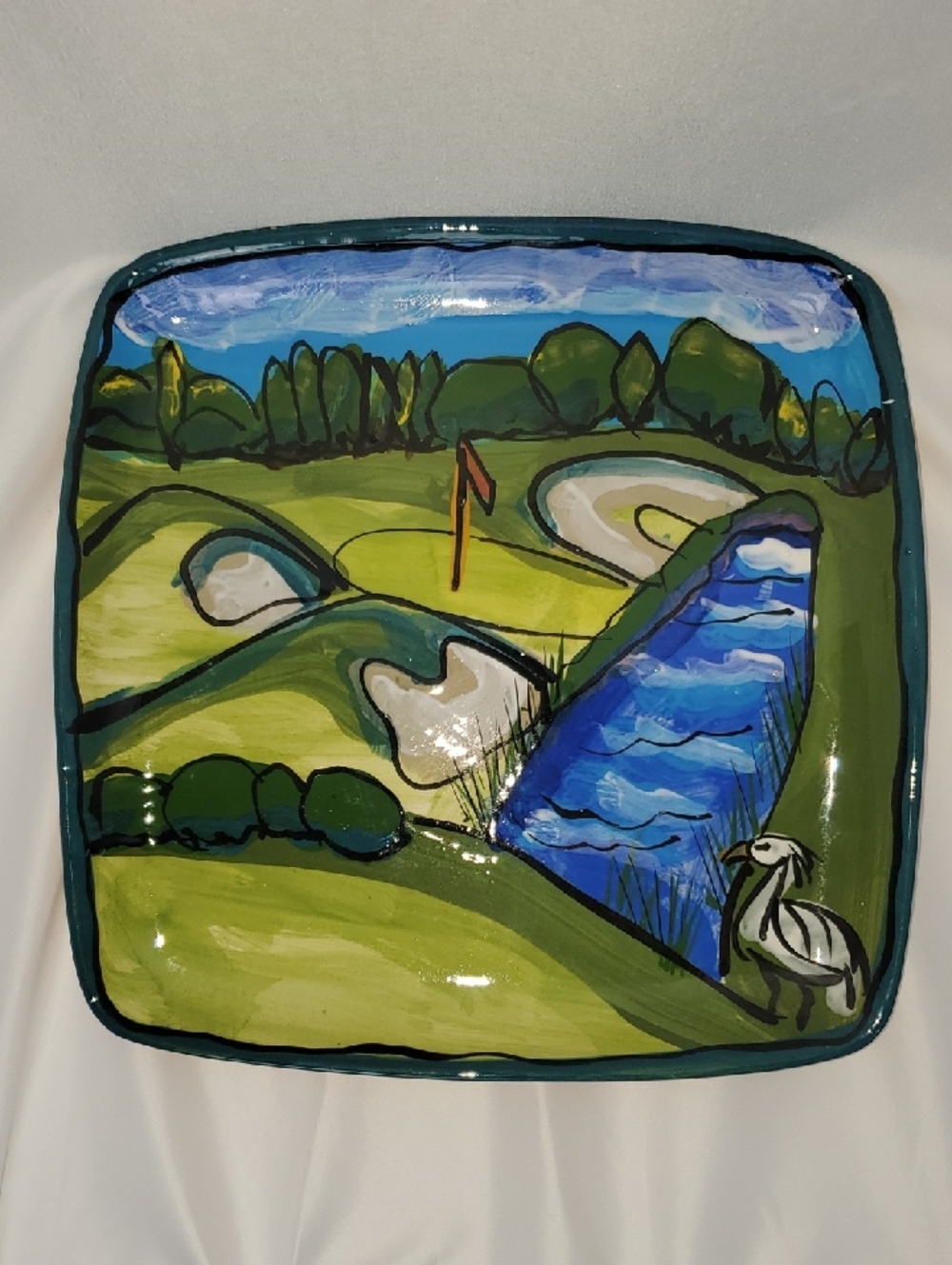 Hand-Painted Ceramic MCGCC 2009 Golf Course Decorative Platter. Signed By Artist